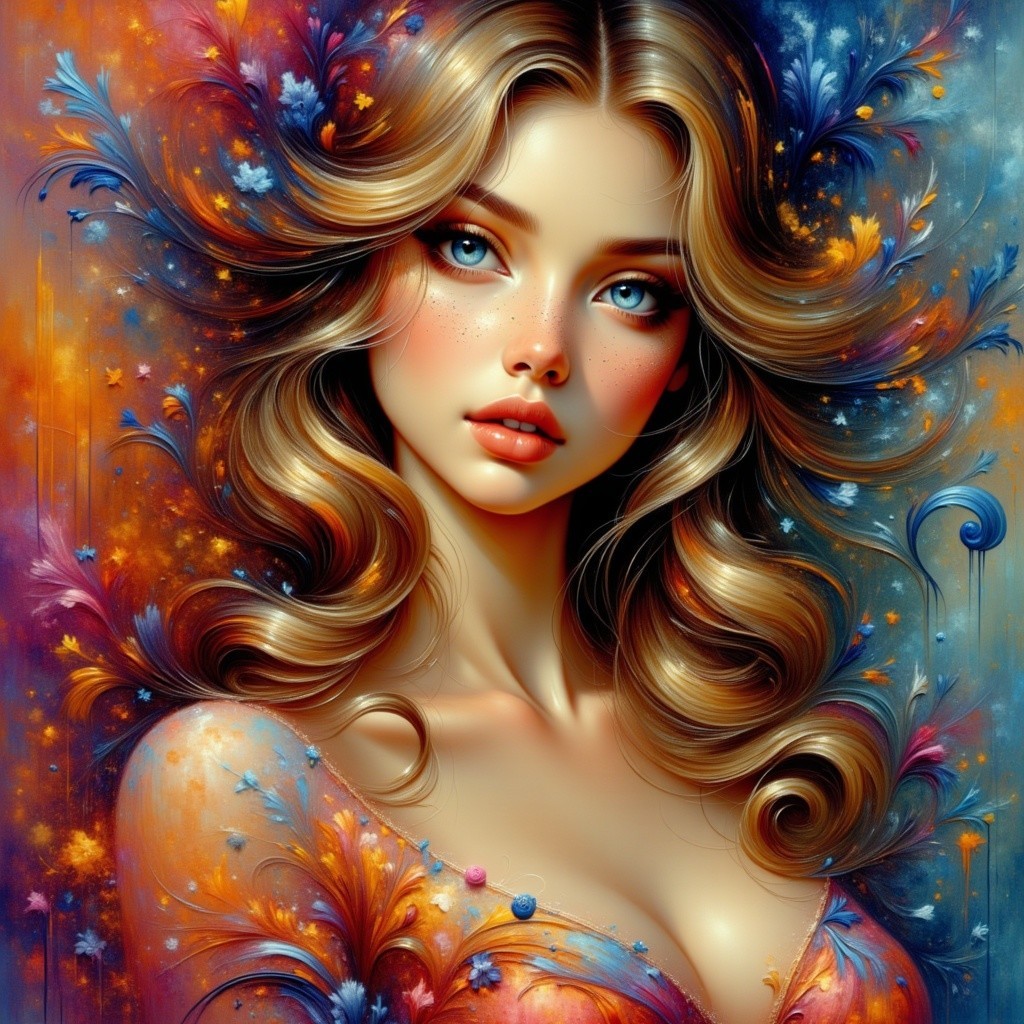 Vibrant Digital Portrait of a Woman with Golden Hair