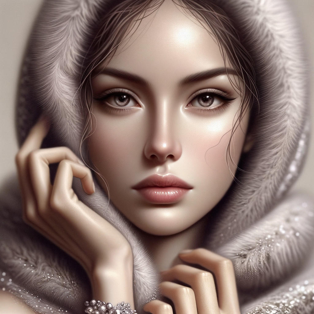 Close-Up Portrait of a Young Woman in Fur Hood