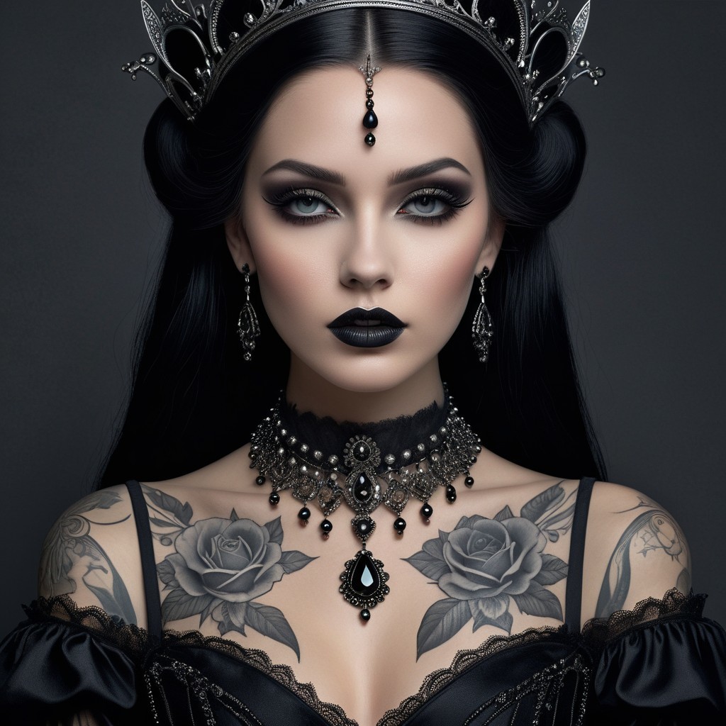 Striking Woman with Gothic Aesthetic and Jewelry