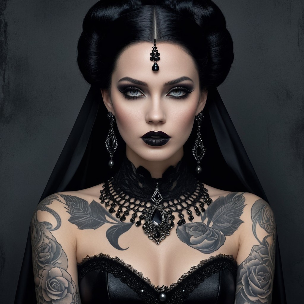 Gothic Portrait of a Woman with Dark Elegance