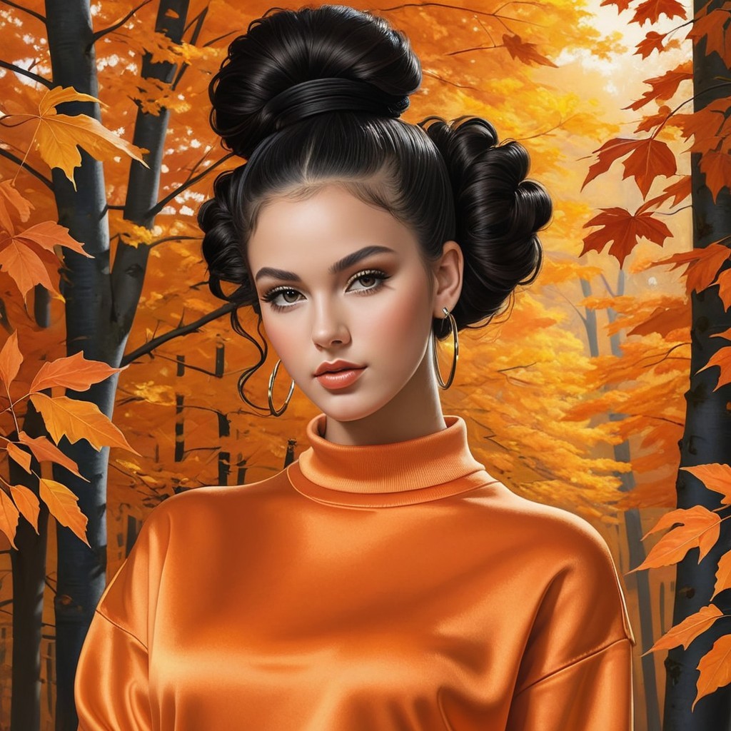 Portrait of a Young Woman in Autumn Scenery