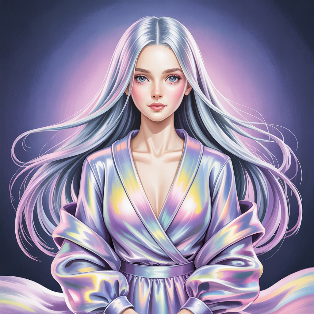 Digital Portrait of a Young Woman with Silver Hair