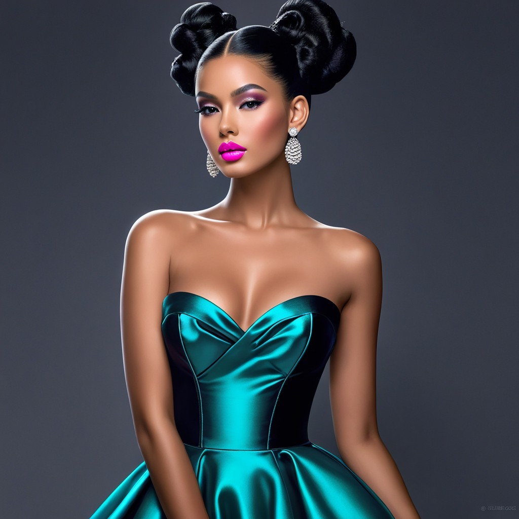 Teal Strapless Gown with Elegant Hair and Makeup