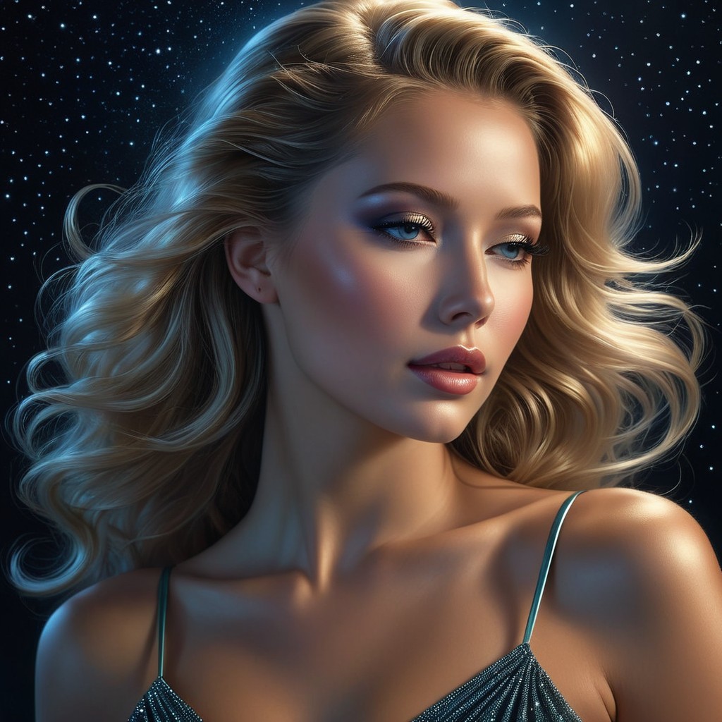 Portrait of a Young Woman Against a Starry Sky