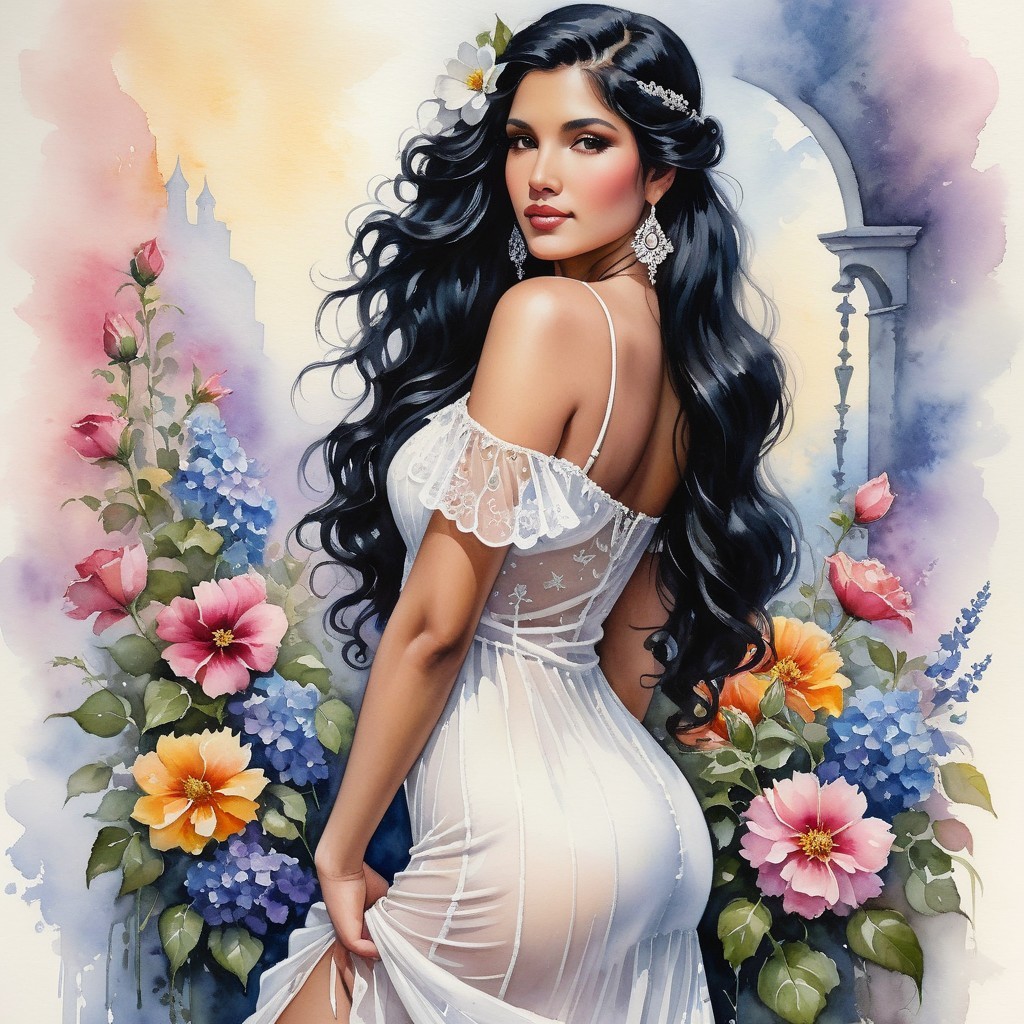 Woman in White Dress Surrounded by Vibrant Flowers