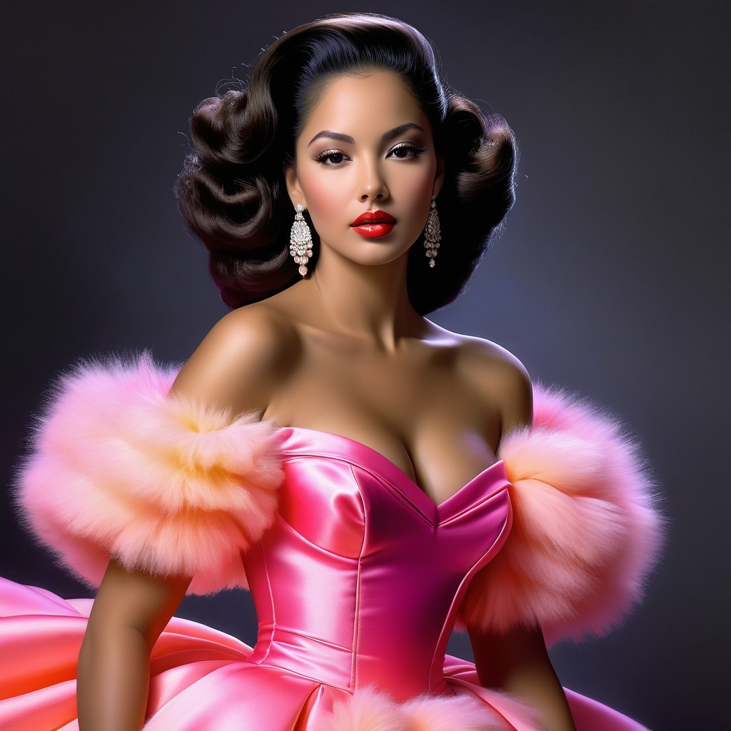Glamorous Woman in Elegant Pink Gown with Accessories