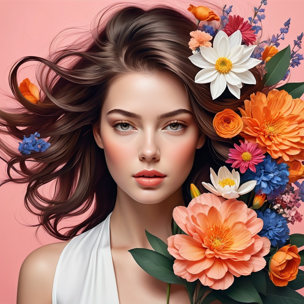 Portrait of a Young Woman with Floral Accents