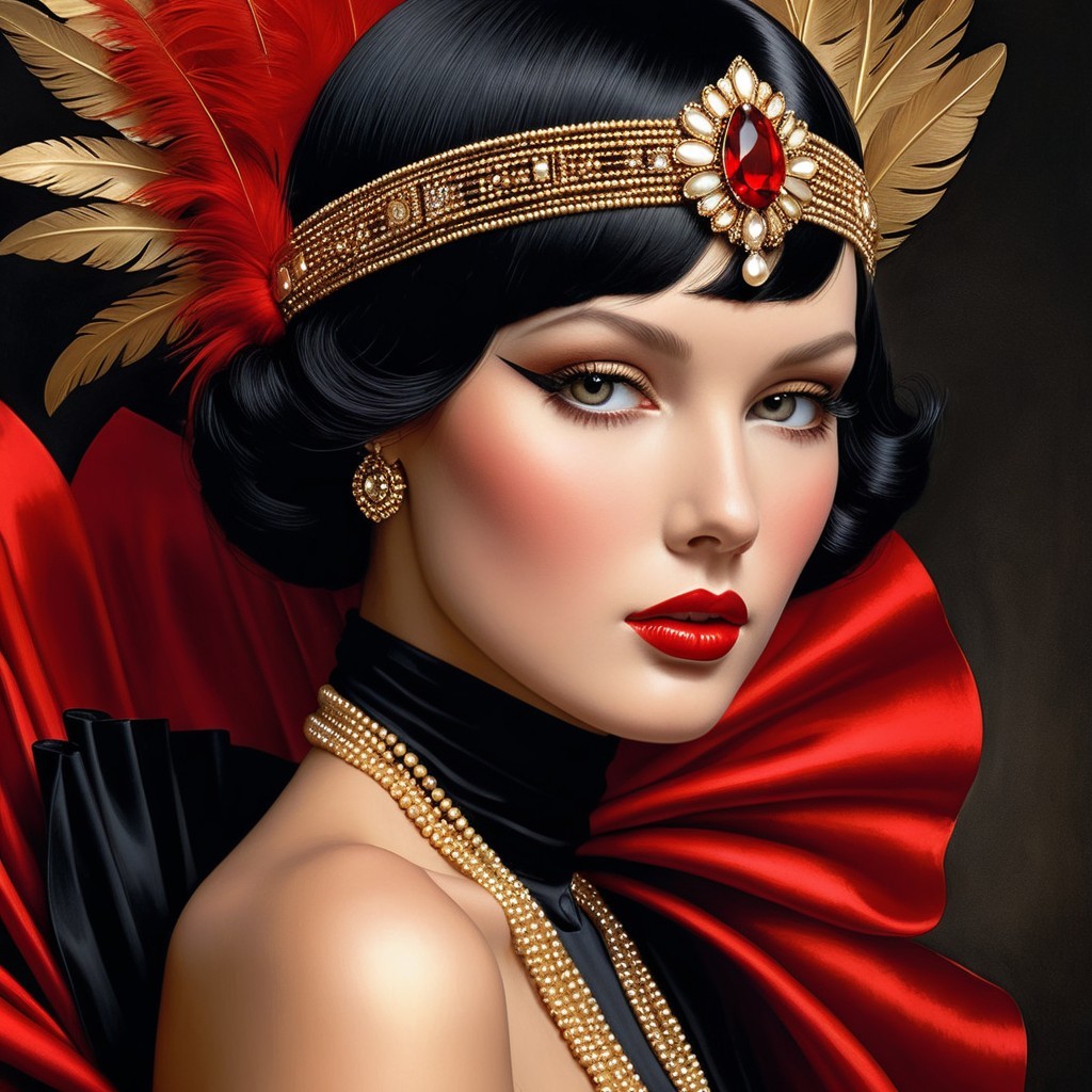 Glamorous Woman in Vintage 1920s Fashion and Headpiece
