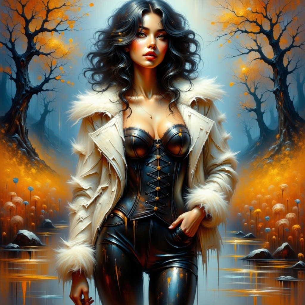 Woman in Fantasy Landscape with Autumn Colors