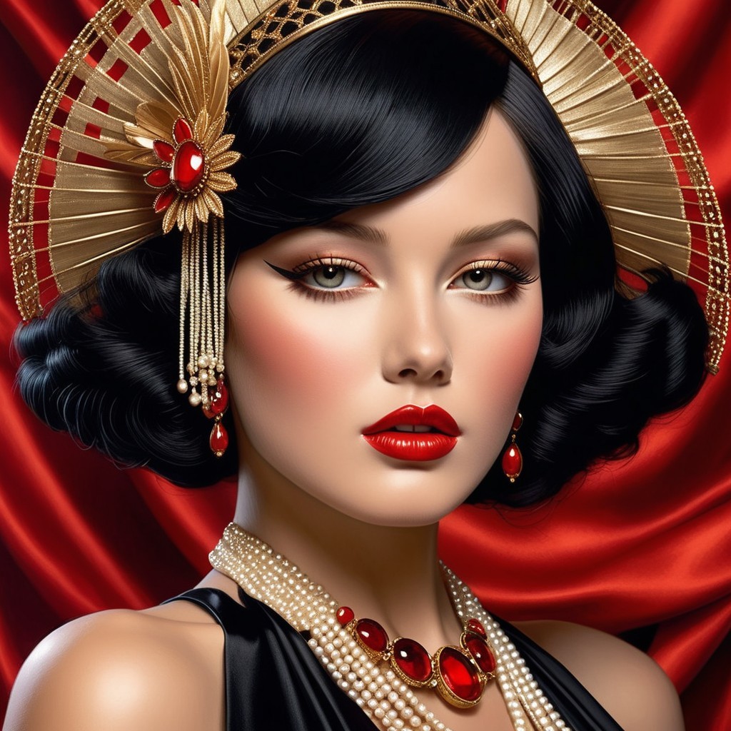 Elegant Woman in Retro Glamour with Pearl Necklace