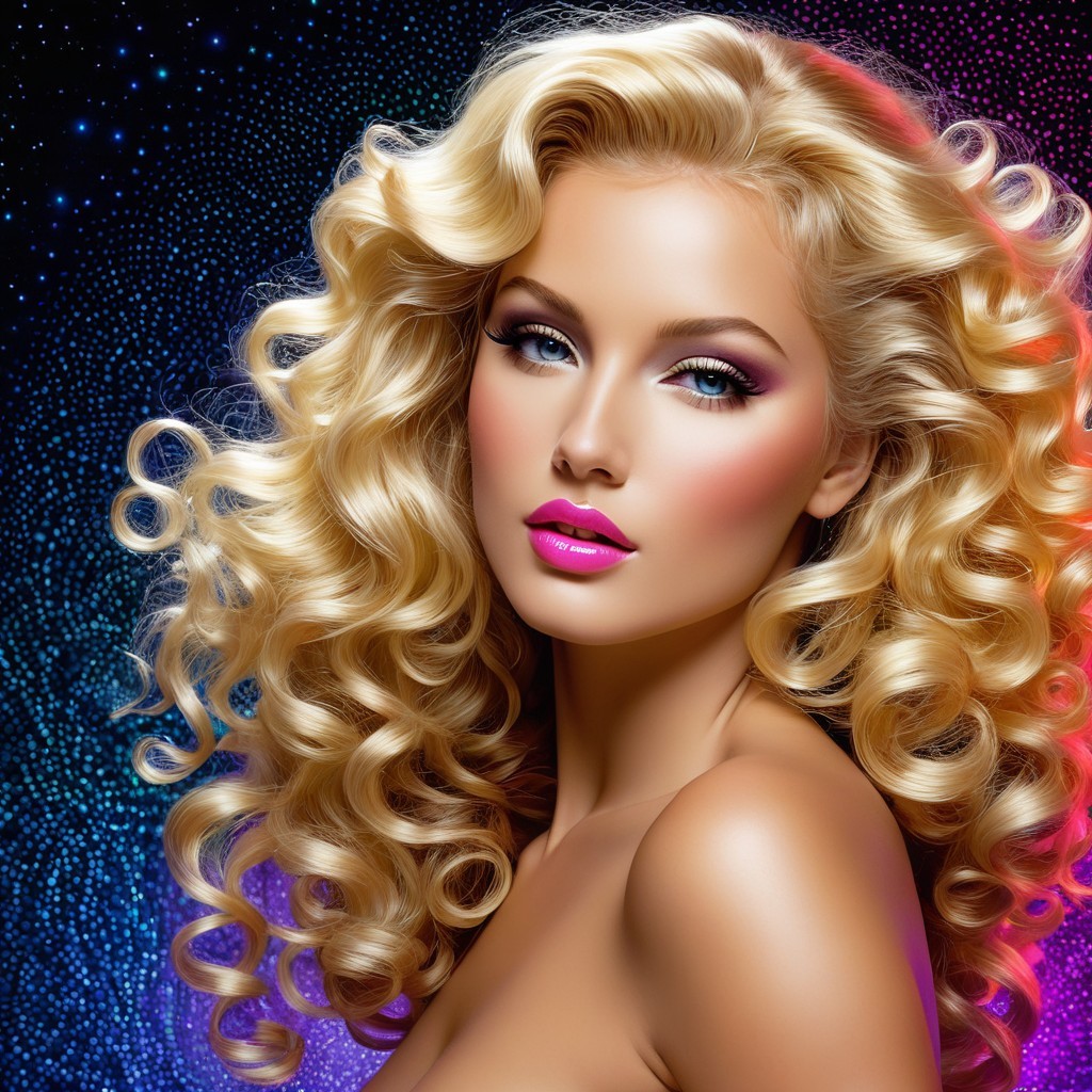 Close-Up of Model with Curly Blonde Hair and Makeup