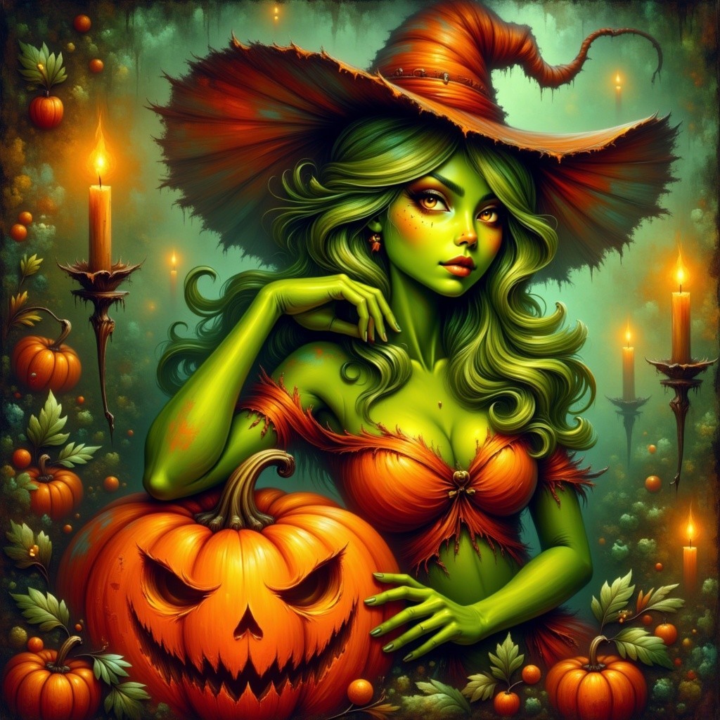 Mystical Witch with Pumpkin in Enchanting Setting
