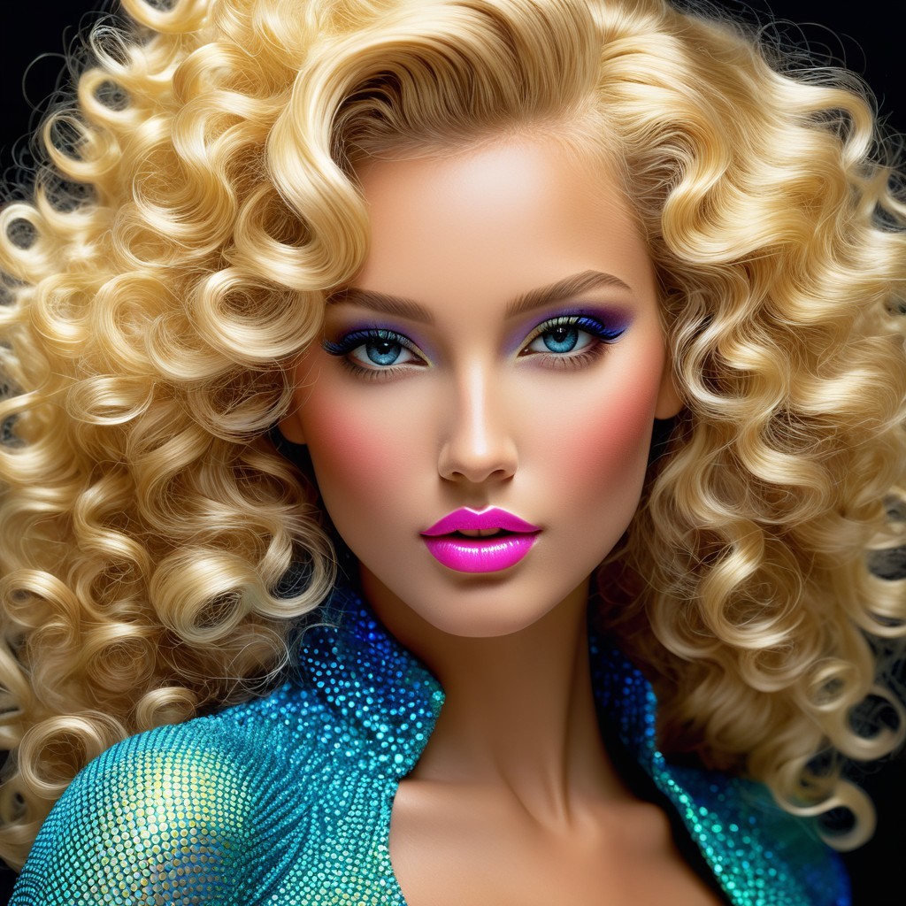 Model with Curly Blonde Hair and Glamorous Makeup