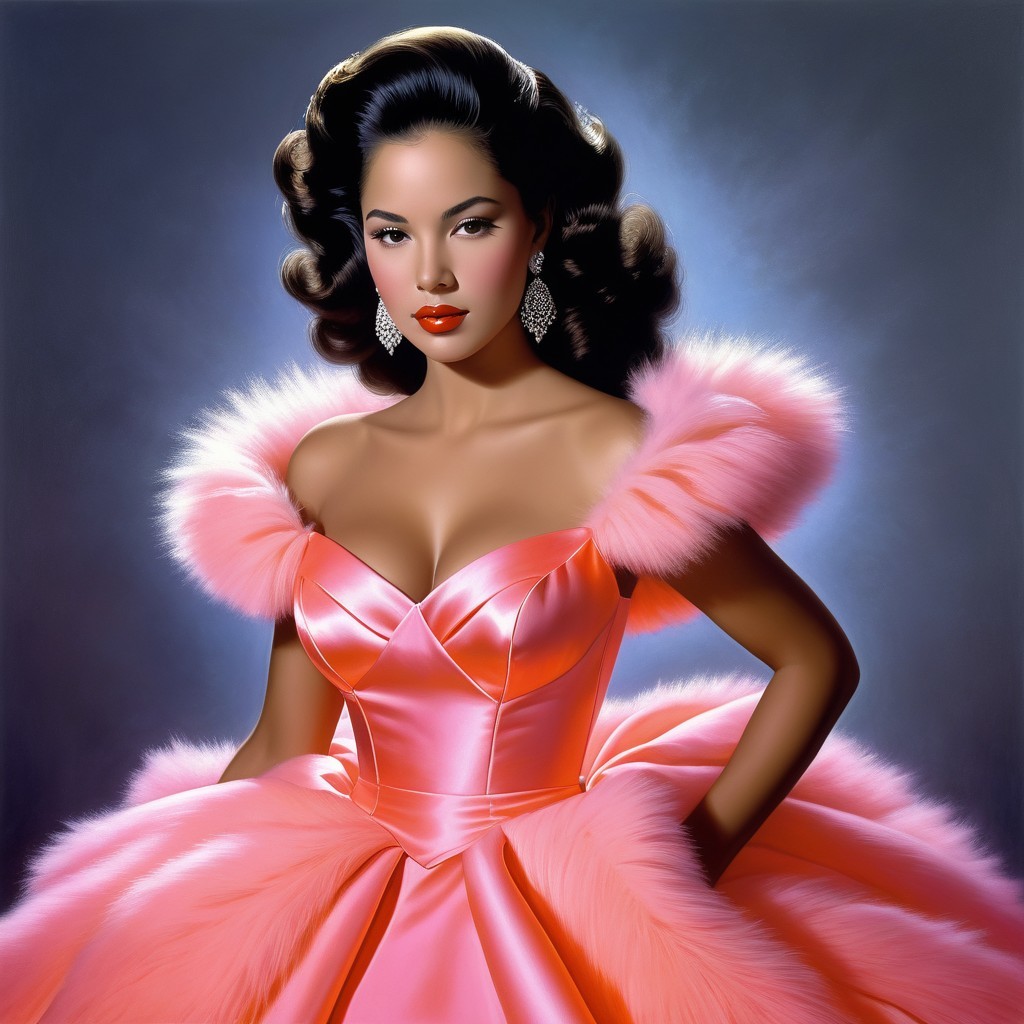 Glamorous Woman in Pink Gown with Feather Accents