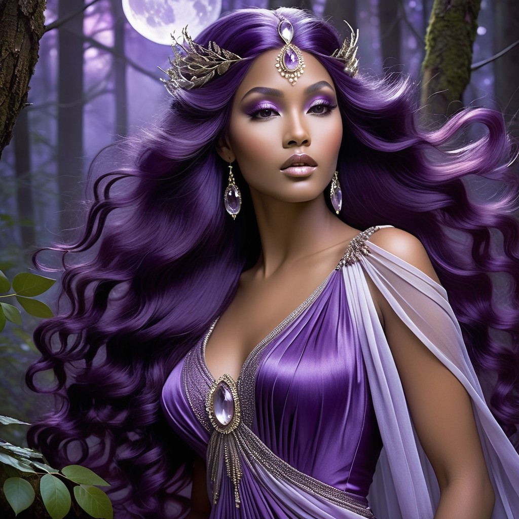 Mystical Forest Scene with Elegant Figure in Gown