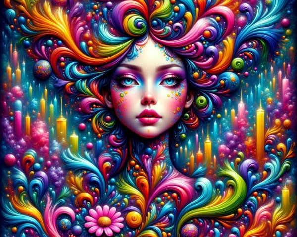 Vibrant Portrait of Woman with Colorful Hair and Patterns