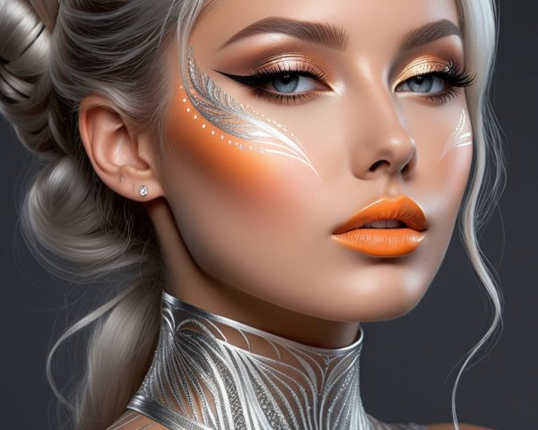 Close-up Portrait of a Woman with Dramatic Makeup