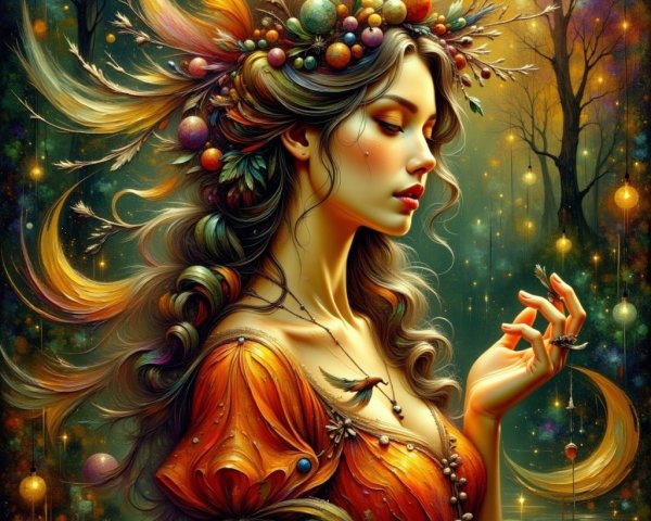 Radiant Portrait of a Woman in a Dreamlike Forest