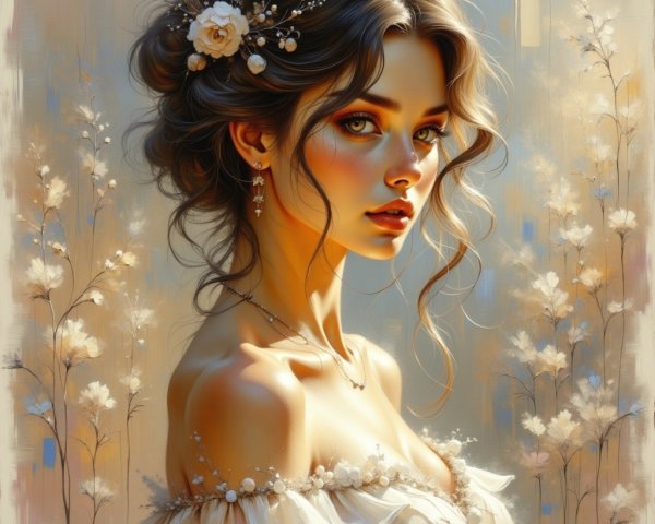Dreamy Illustration of a Young Woman in Pastels