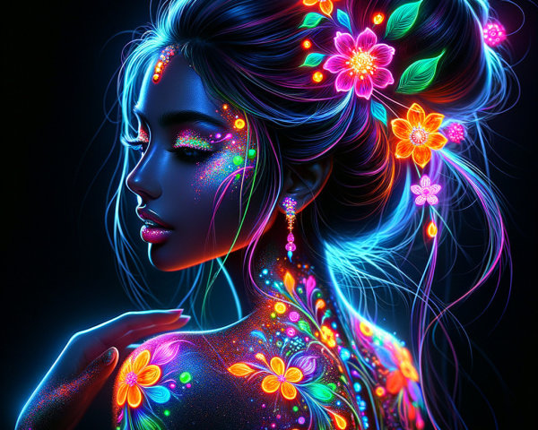 Vivid Portrait of a Woman with Floral Patterns