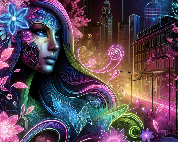 Surreal Portrait of a Woman with Floral Patterns