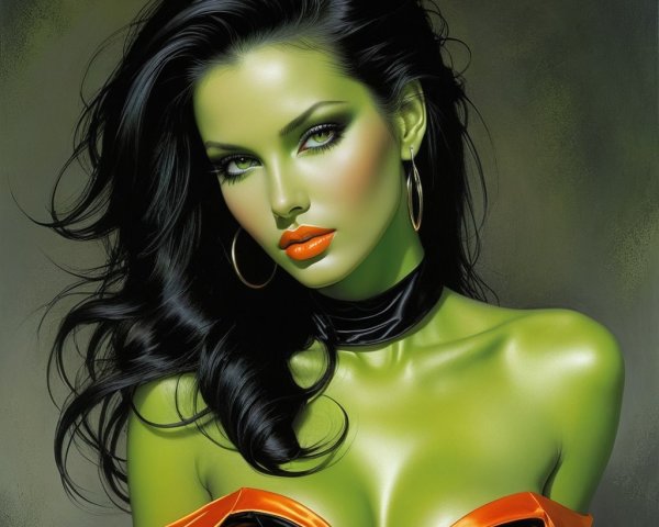 Emerald Green Character with Bold Fashion Features