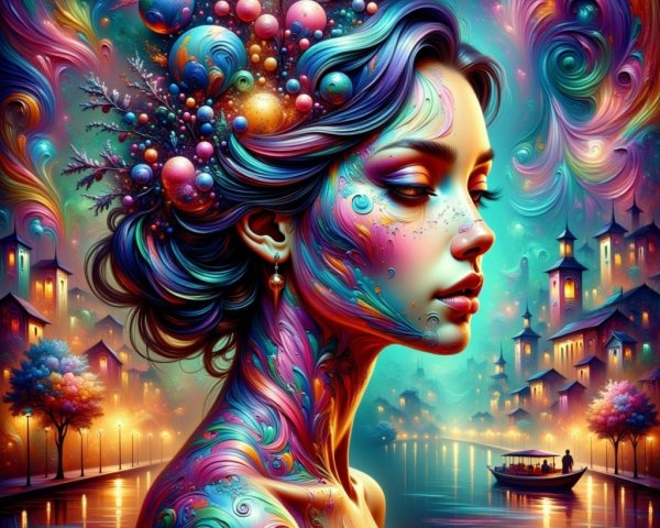 Surreal Portrait of a Woman with Colorful Patterns
