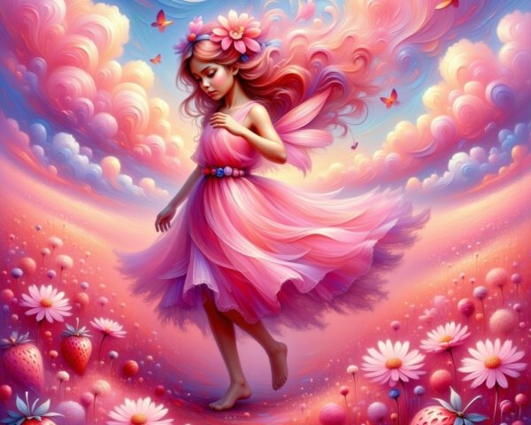 Vibrant Digital Painting of a Fairy in Pink Skies