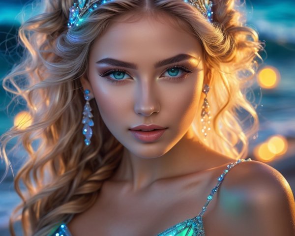 Young woman with blonde hair and sparkling crown
