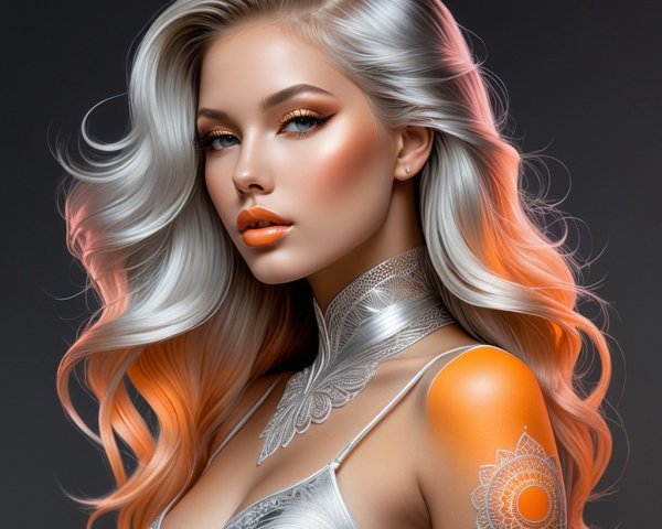 Portrait of a Woman with Silver Hair and Intricate Jewelry