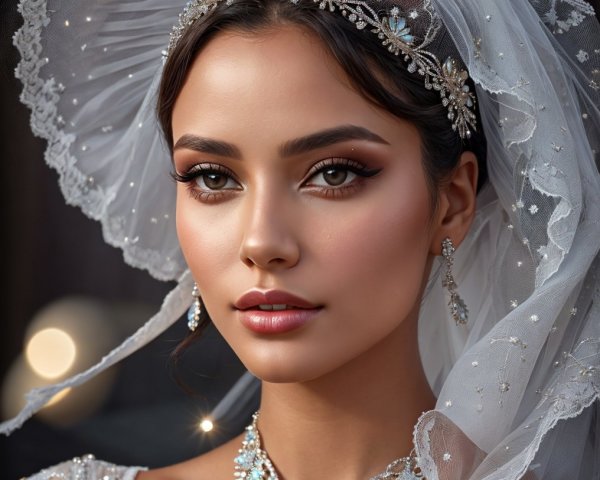 Bridal Portrait of Woman in Elegant Attire and Veil