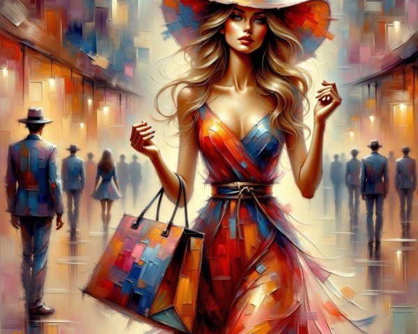 Fashionable woman in colorful dress on vibrant street