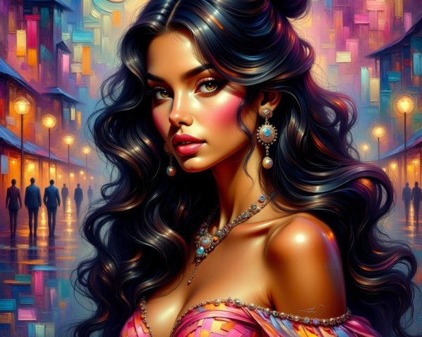 Portrait of a Confident Young Woman in Colorful Dress