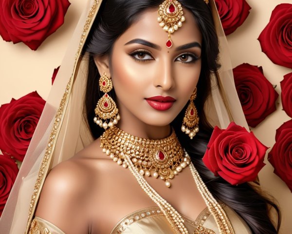 Indoor Portrait of Woman in Traditional Bridal Attire