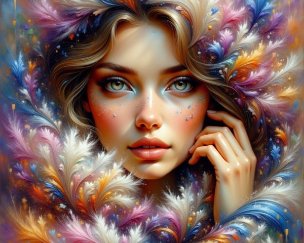 Portrait of a Young Woman with Floral Patterns