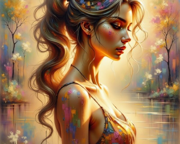 Serene Young Woman with Colorful Paint in Nature