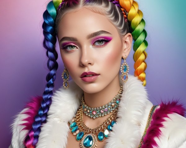 Portrait of a Young Woman with Multicolored Hair