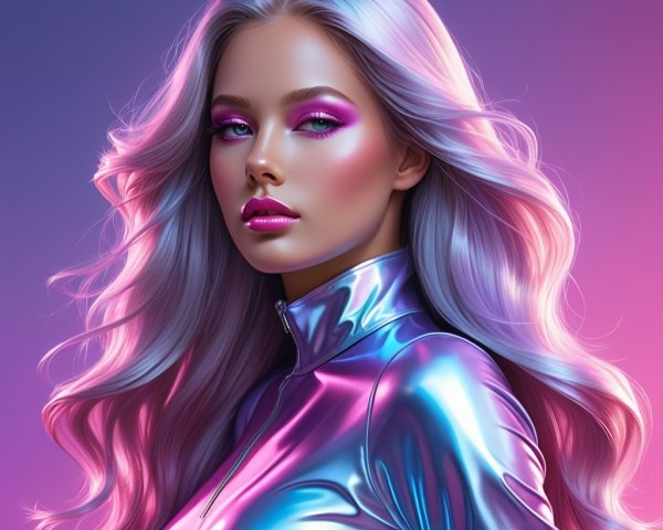 Person with Silver and Purple Hair in Futuristic Outfit