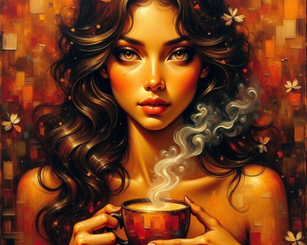 Portrait of a Young Woman with Wavy Hair and Flowers