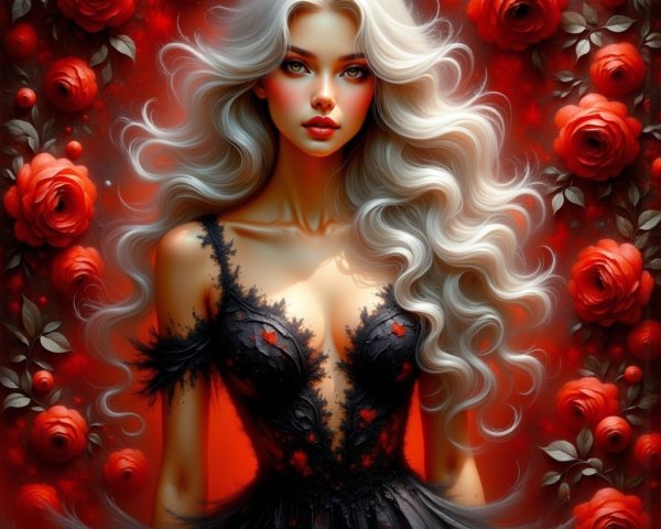 Digital Painting of a Fair-Skinned Woman in Dress