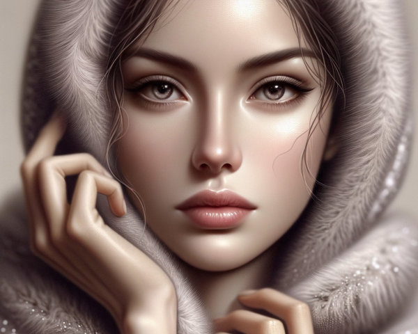 Close-Up Portrait of a Young Woman in Fur Hood