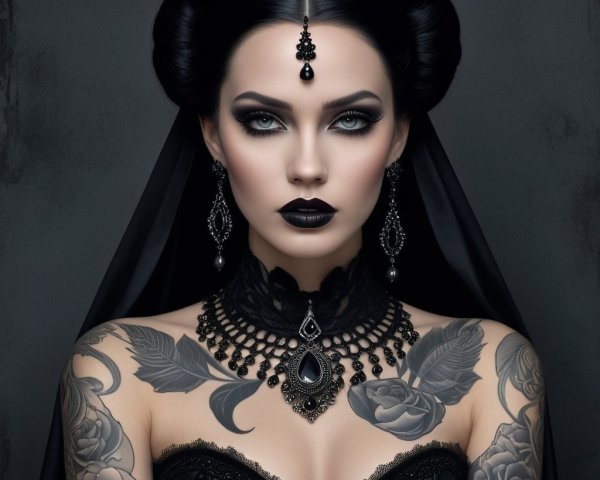 Gothic Portrait of a Woman with Dark Elegance