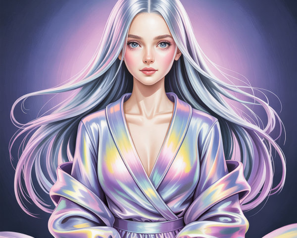 Digital Portrait of a Young Woman with Silver Hair