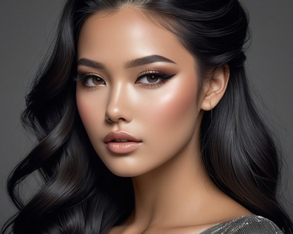 Close-Up Portrait of a Young Woman with Black Hair