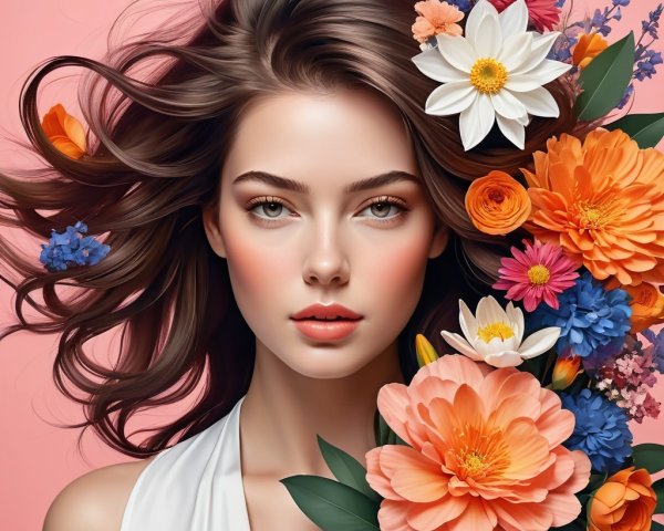 Portrait of a Young Woman with Floral Accents