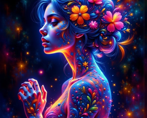 Surreal Portrait of a Woman with Floral Patterns