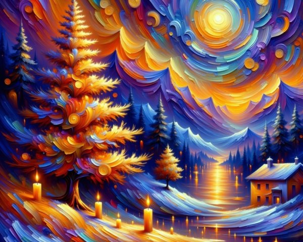 Vibrant Landscape with Starry Sky and River Reflection