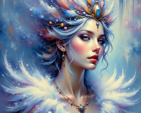 Fantasy Portrait of a Woman with Silver-Blue Hair