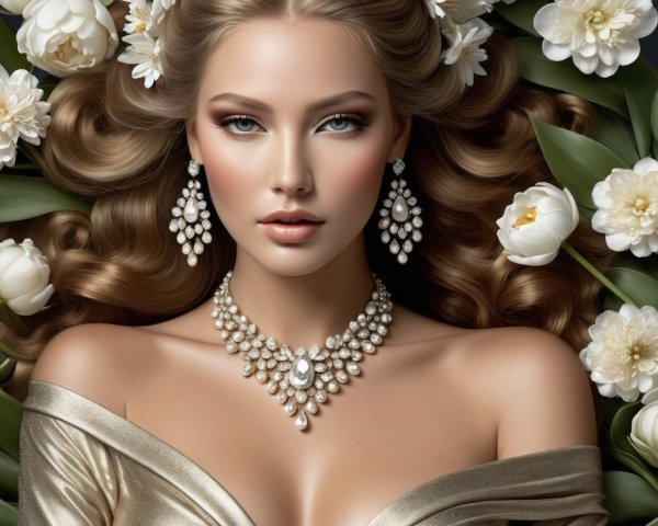 Portrait of a woman with golden hair and flowers