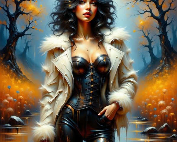 Woman in Fantasy Landscape with Autumn Colors